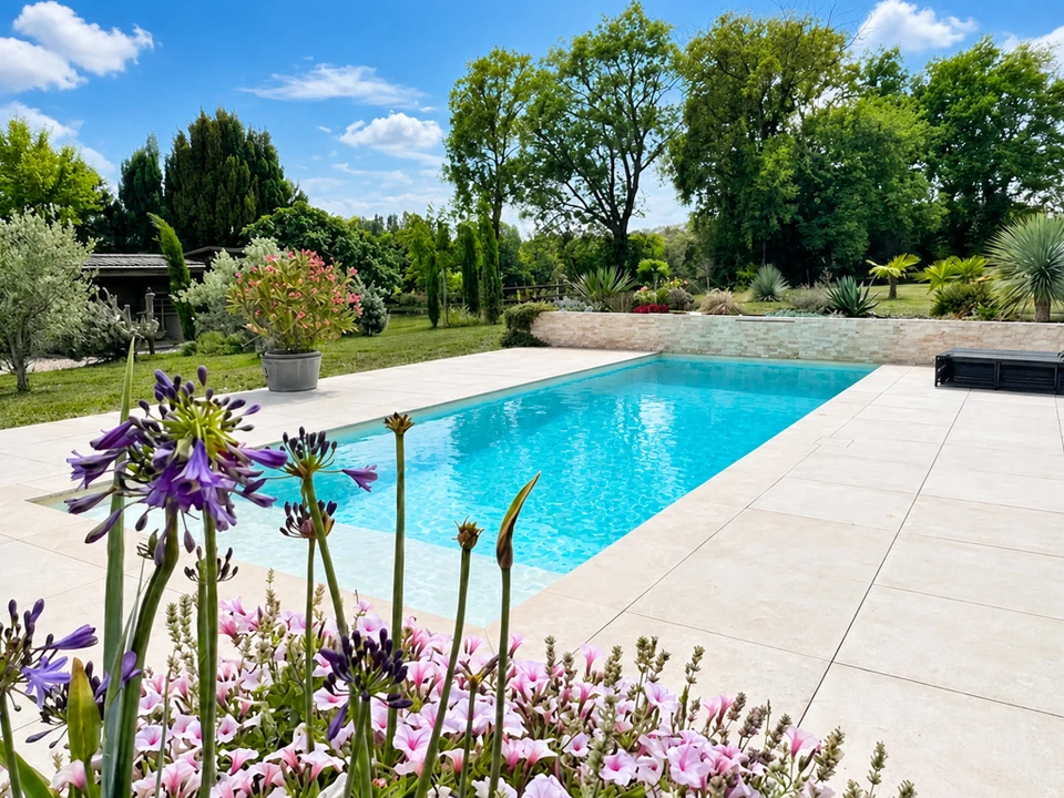 Piscine intérieure éclairée en bleu électrique par LED subaquatiques